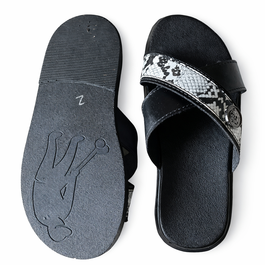 Quality Men Black Stylish Leather Slide Slippers