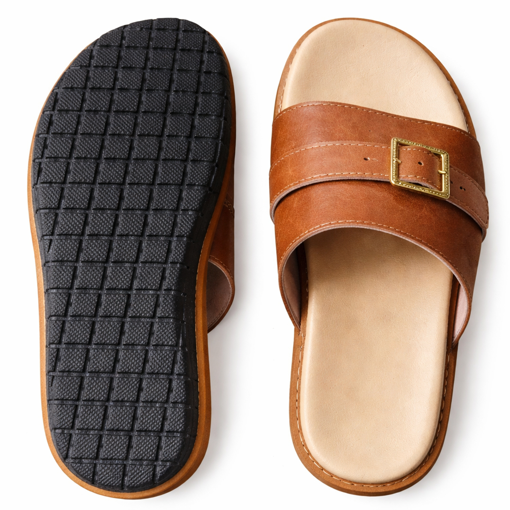 Adjustable Buckle Strap Slip on Slide Sandal