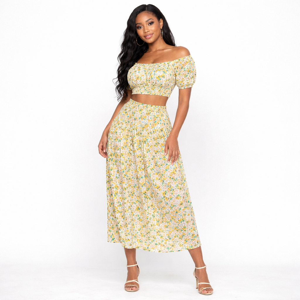 Ladies Floral Off Shoulder Two Piece Set
