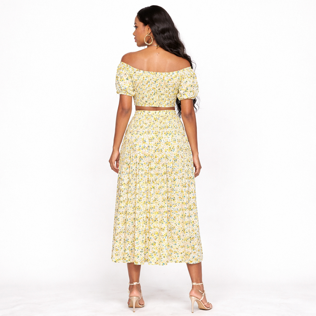 Ladies Floral Off Shoulder Two Piece Set