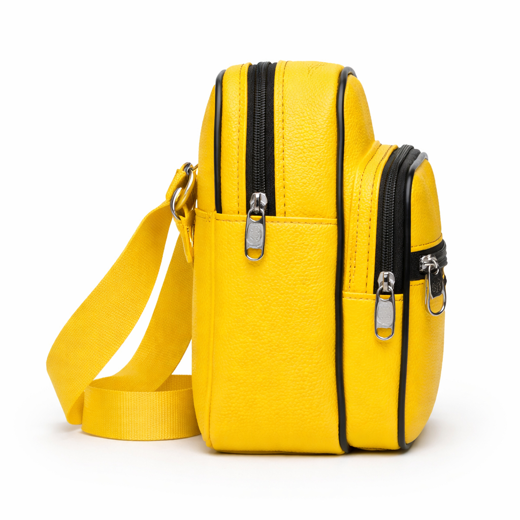 Textured yellow Leather Multi Zip Compact Mini Bag pack