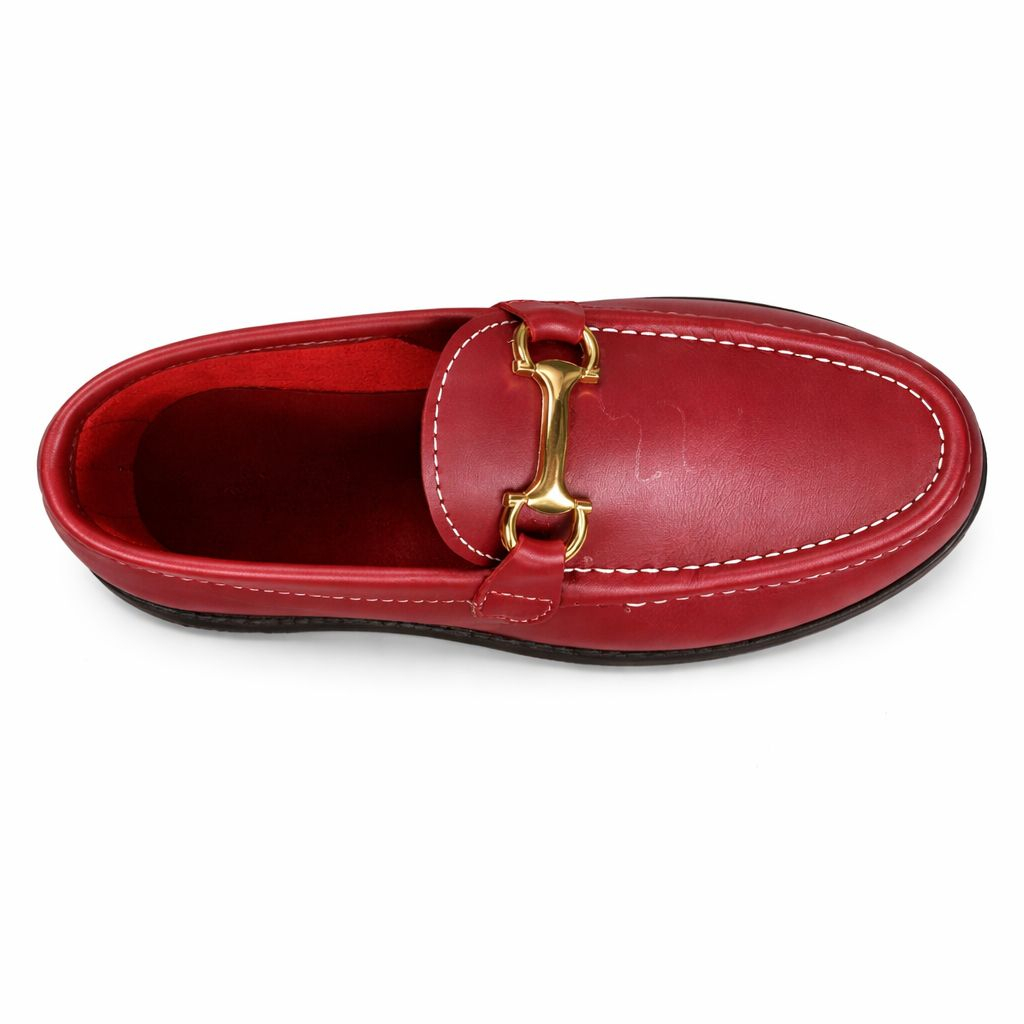 Kids Red Classic Leather Slip on Loafer with Chunky Sole
