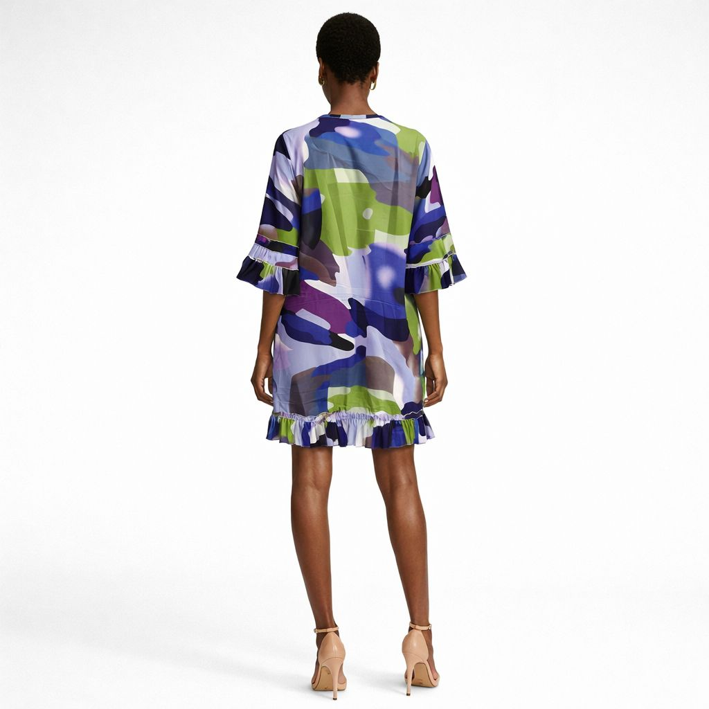 Abstract Print Short Sleeve Loose Fit Dress