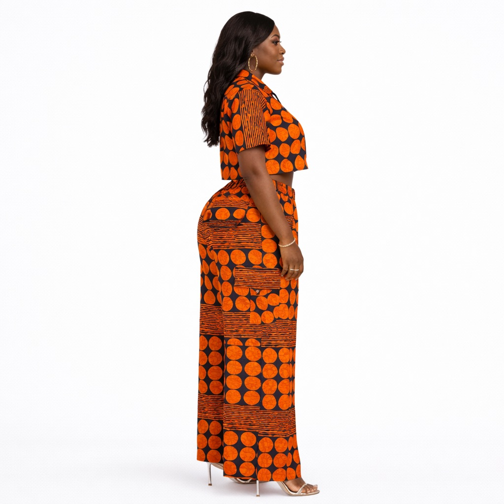 Orange Ankara Zip Front Palazzo Two Piece Set