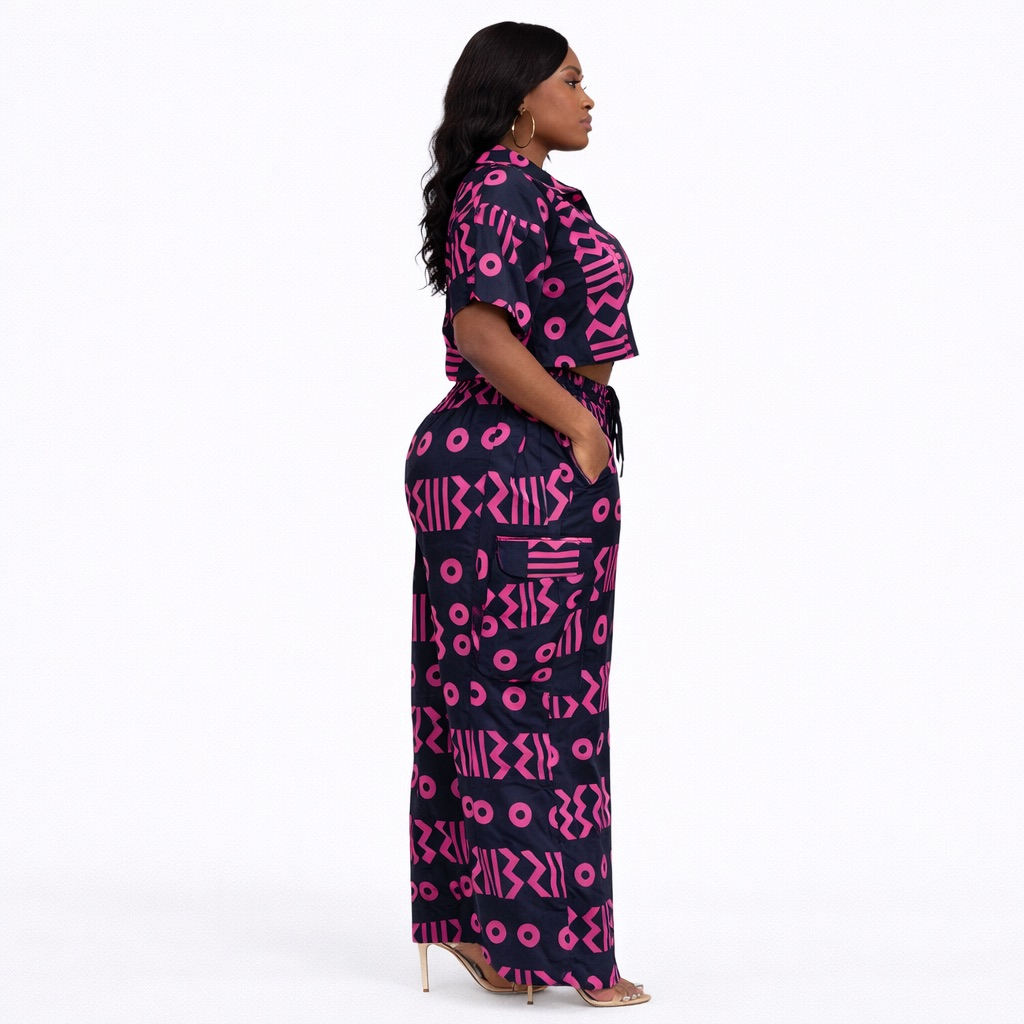 Black & Pink Ankara Two Piece Palazzo Set
