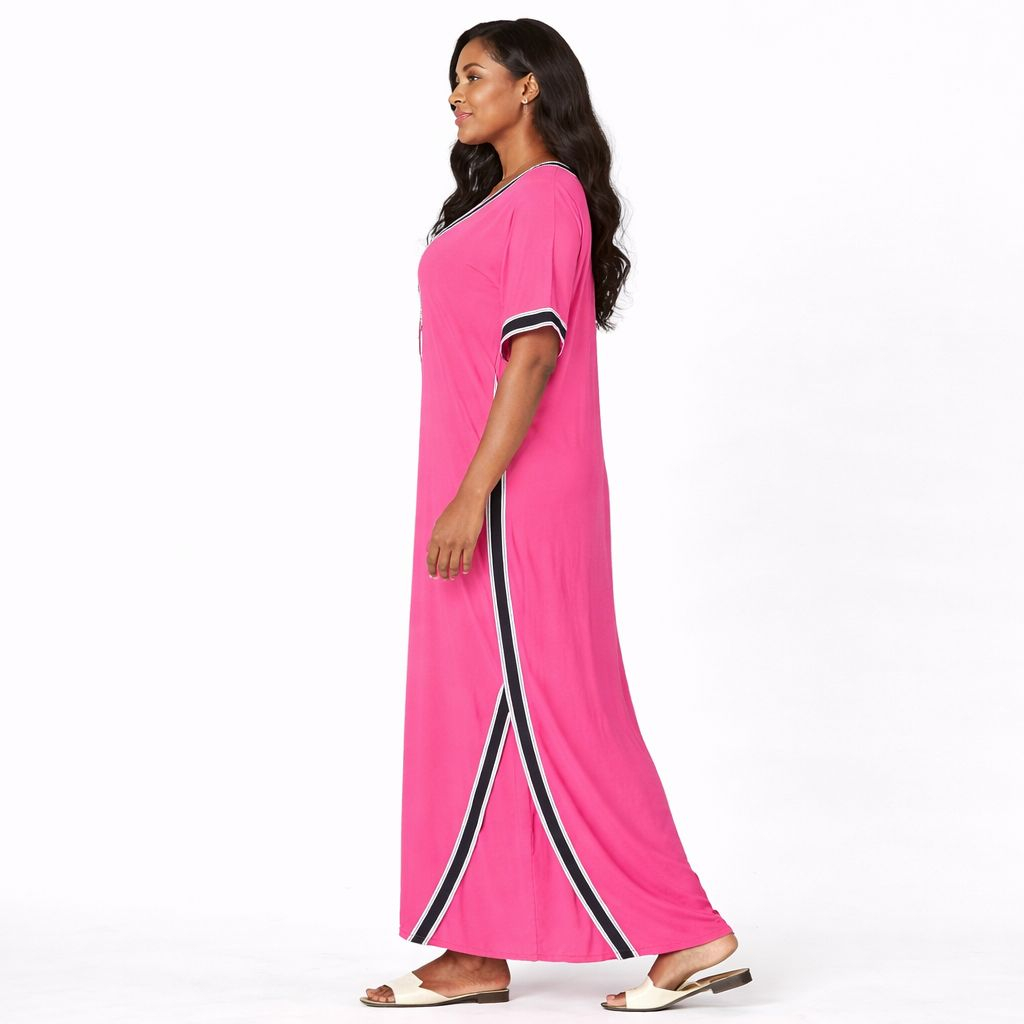 Ladies Pink Embroidered Kaftan Maxi Dress