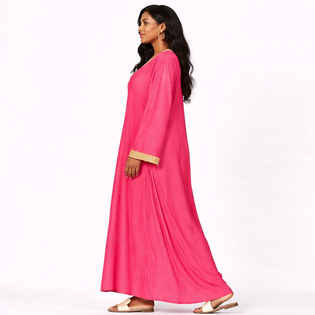 Ladies Pink Pleated Kaftan Maxi Dress