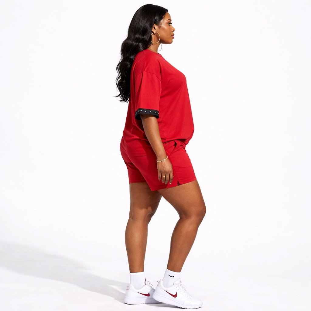 Womens Casual Red Two Piece Short Set