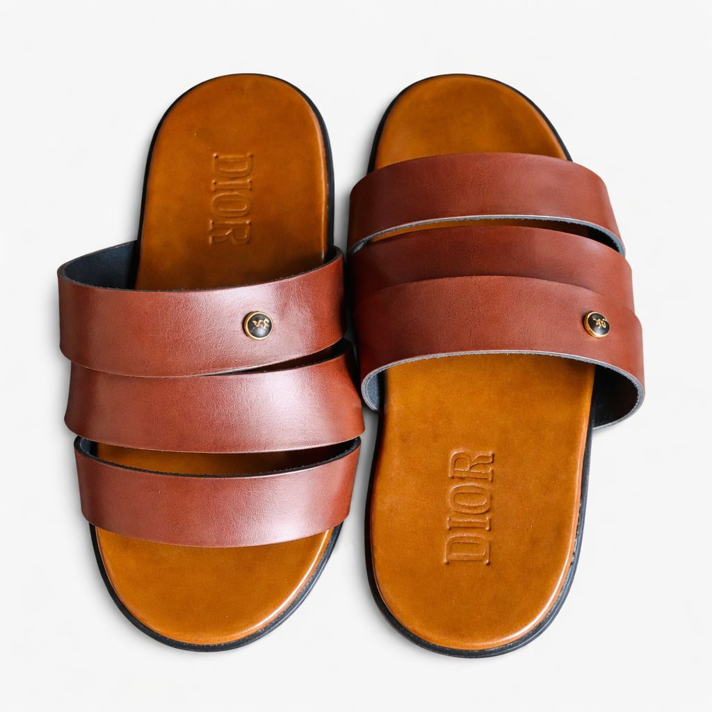 Stylish Brown SlipOn Sandals with Metallic Embellishments