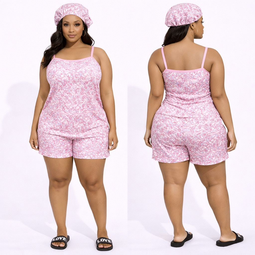 Womens Pink Paisley Nightwear four piece Set