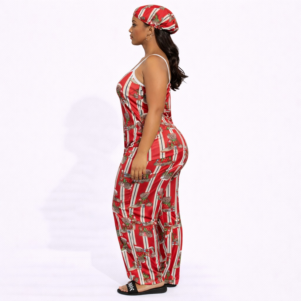 Womens Christmas Stripe Print Nightwear Set