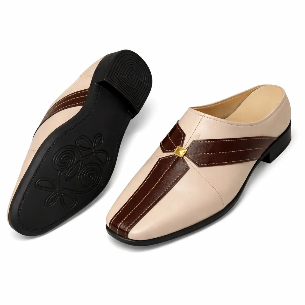 Mens Two Tone Slip On Loafers with Decorative Strap