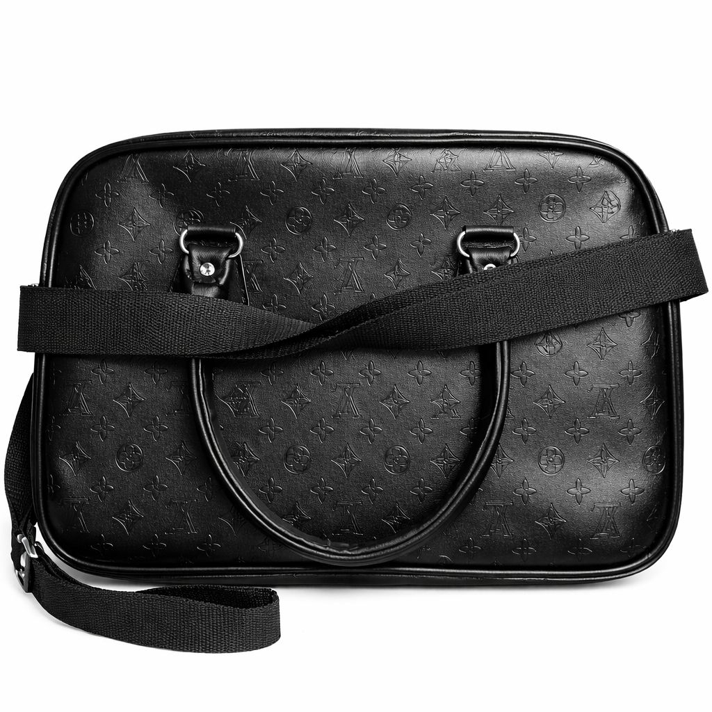 Textured Leather Look Travel Duffel Bag with Dual Handles