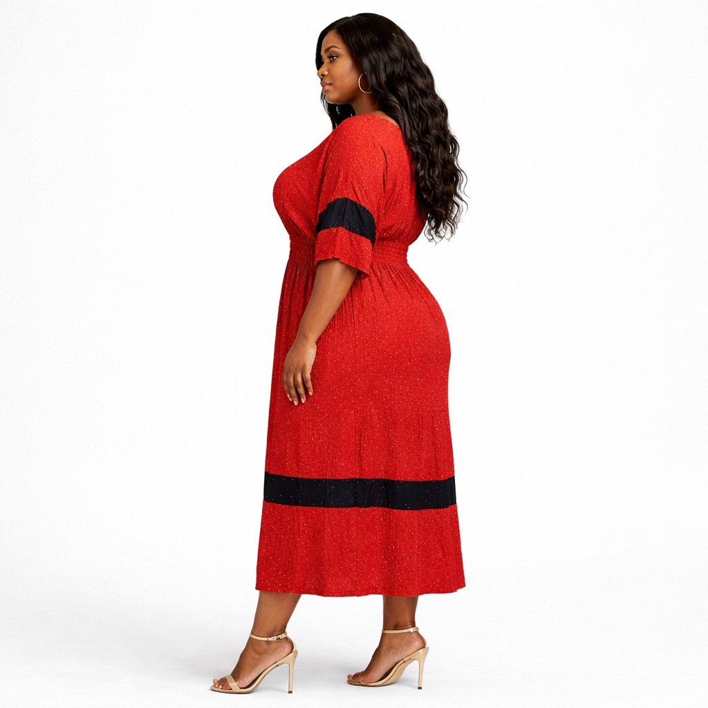 Red Smocked Waist Mini Dress with Contrast Detail