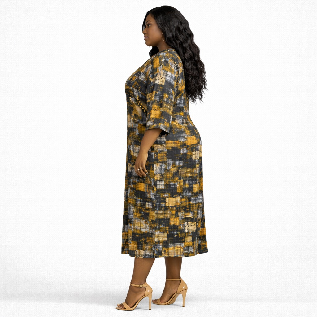 Abstract Print Embellished Maxi Kaftan Dress