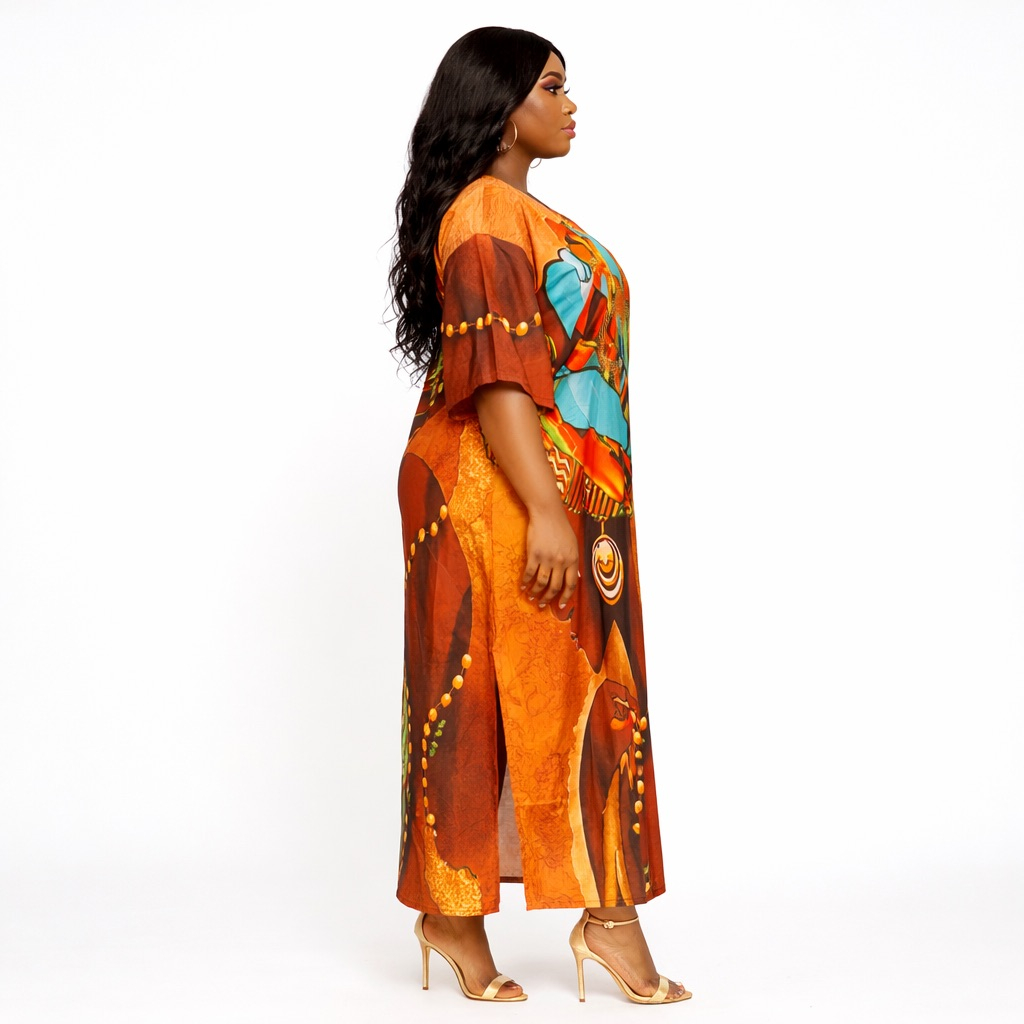 Multicolor Abstract Print Kaftan Maxi Dress