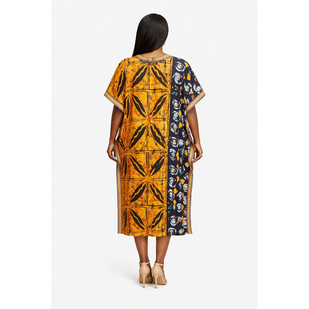 Multicolor African Print Kaftan Dress with Tassel Detail