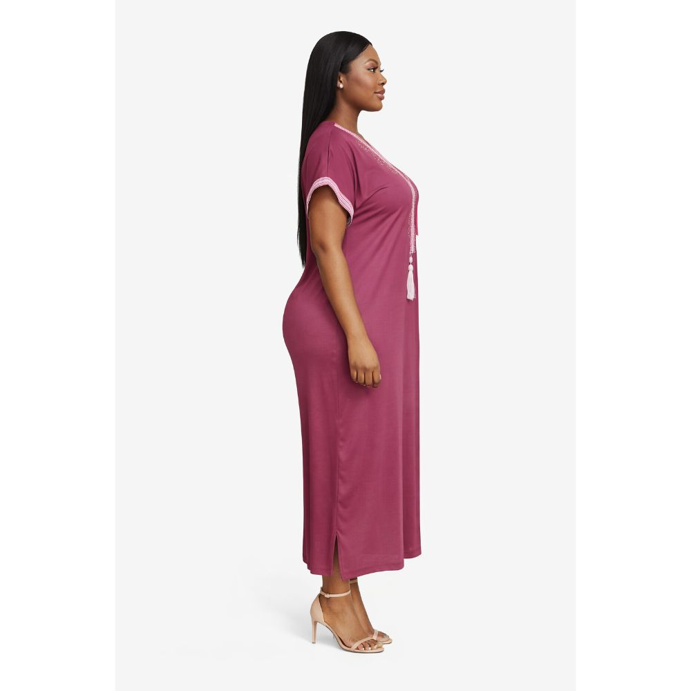 Womens Embellished V Neck Kaftan Dress