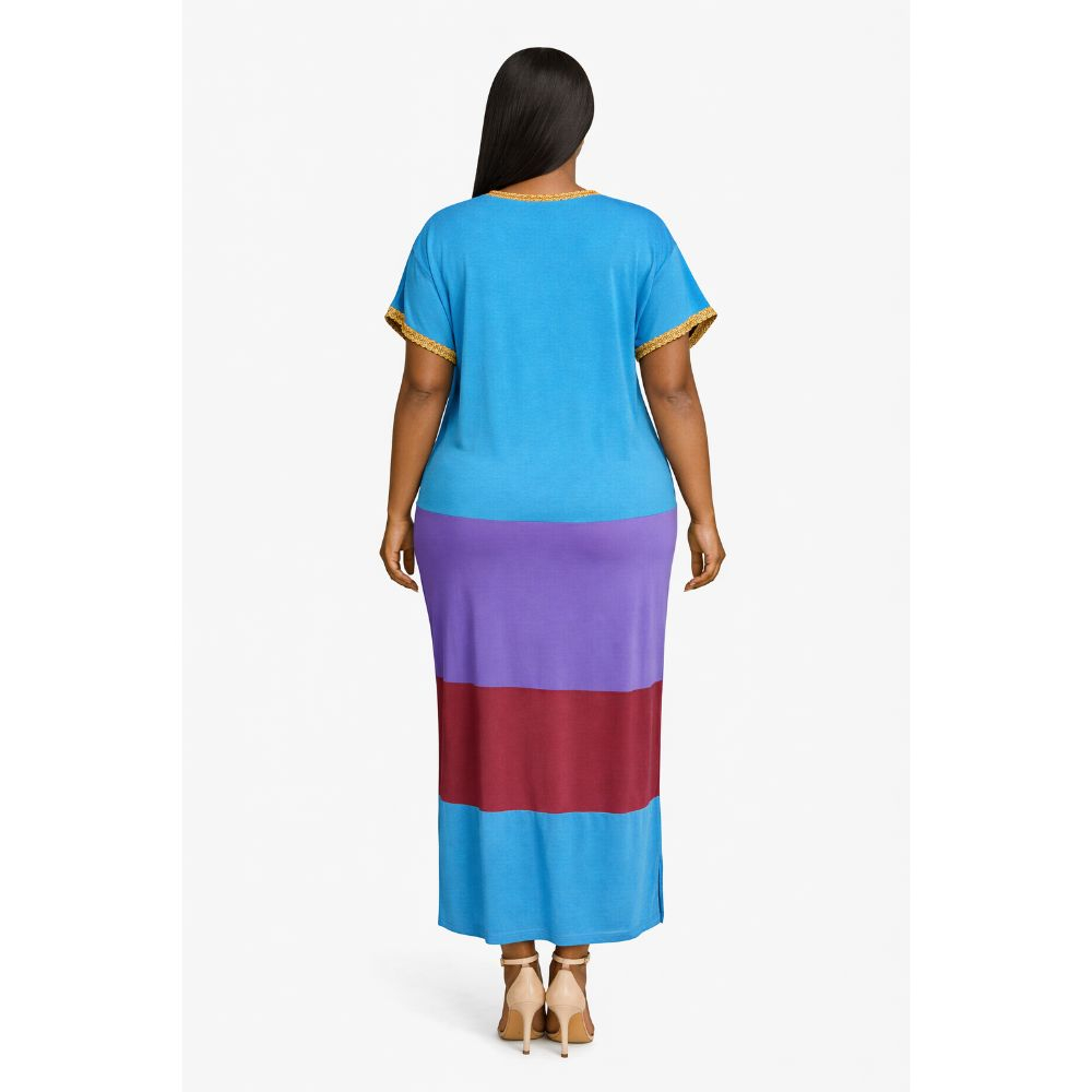 Color Block Maxi Kaftan Dress with Tassel Detail