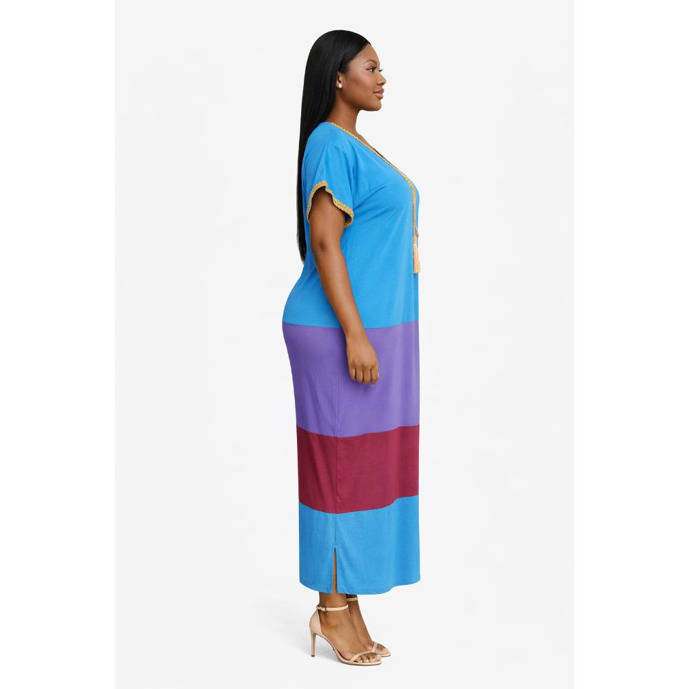 Color Block Maxi Kaftan Dress with Tassel Detail