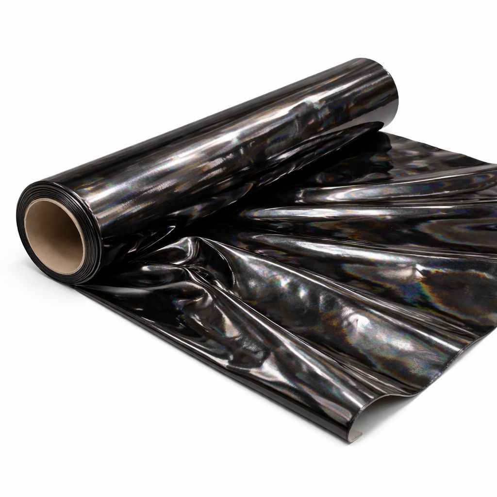 Black Holographic PU Leather Material