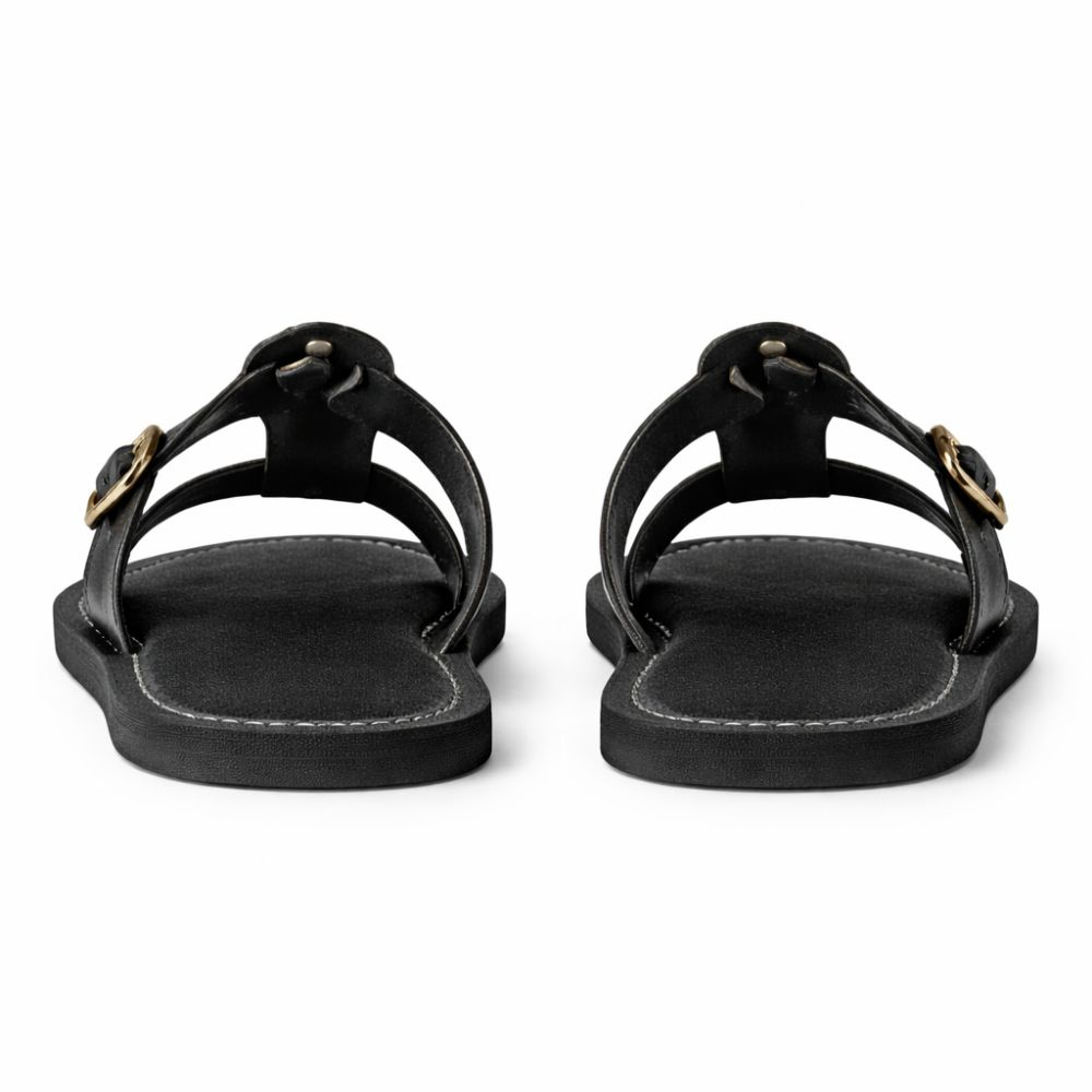 Kids Black Leather Strap Slip On Sandals with buckle