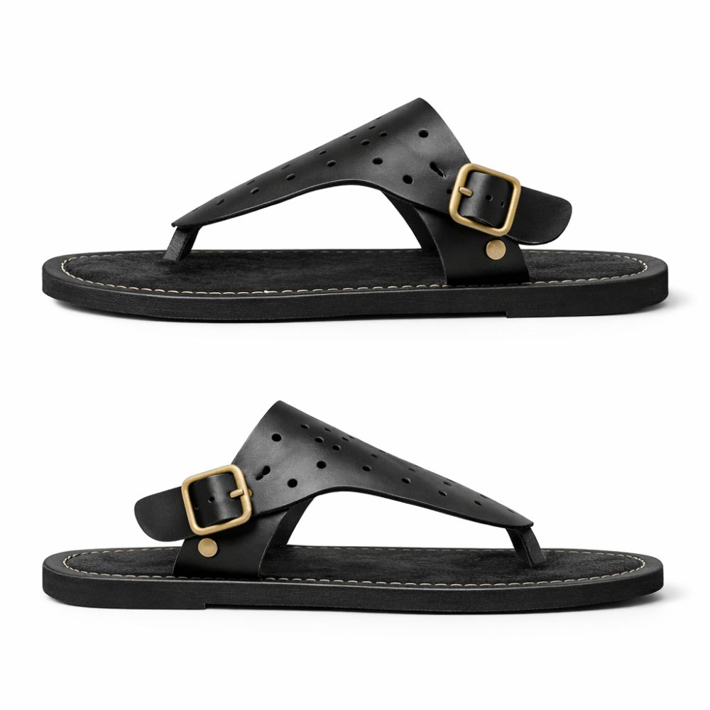 Kids Black Leather Slip On Sandal with Adjustable Strap