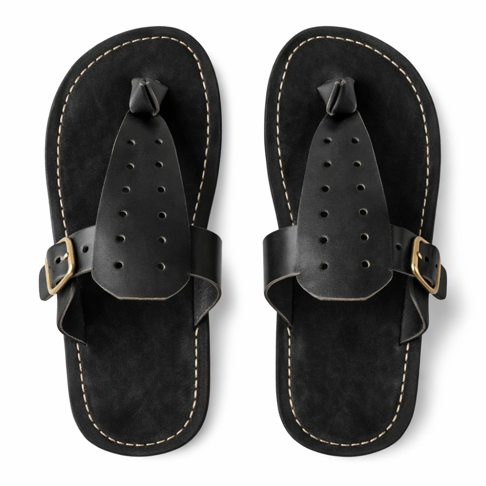 Kids Black Leather Slip On Sandal with Adjustable Strap
