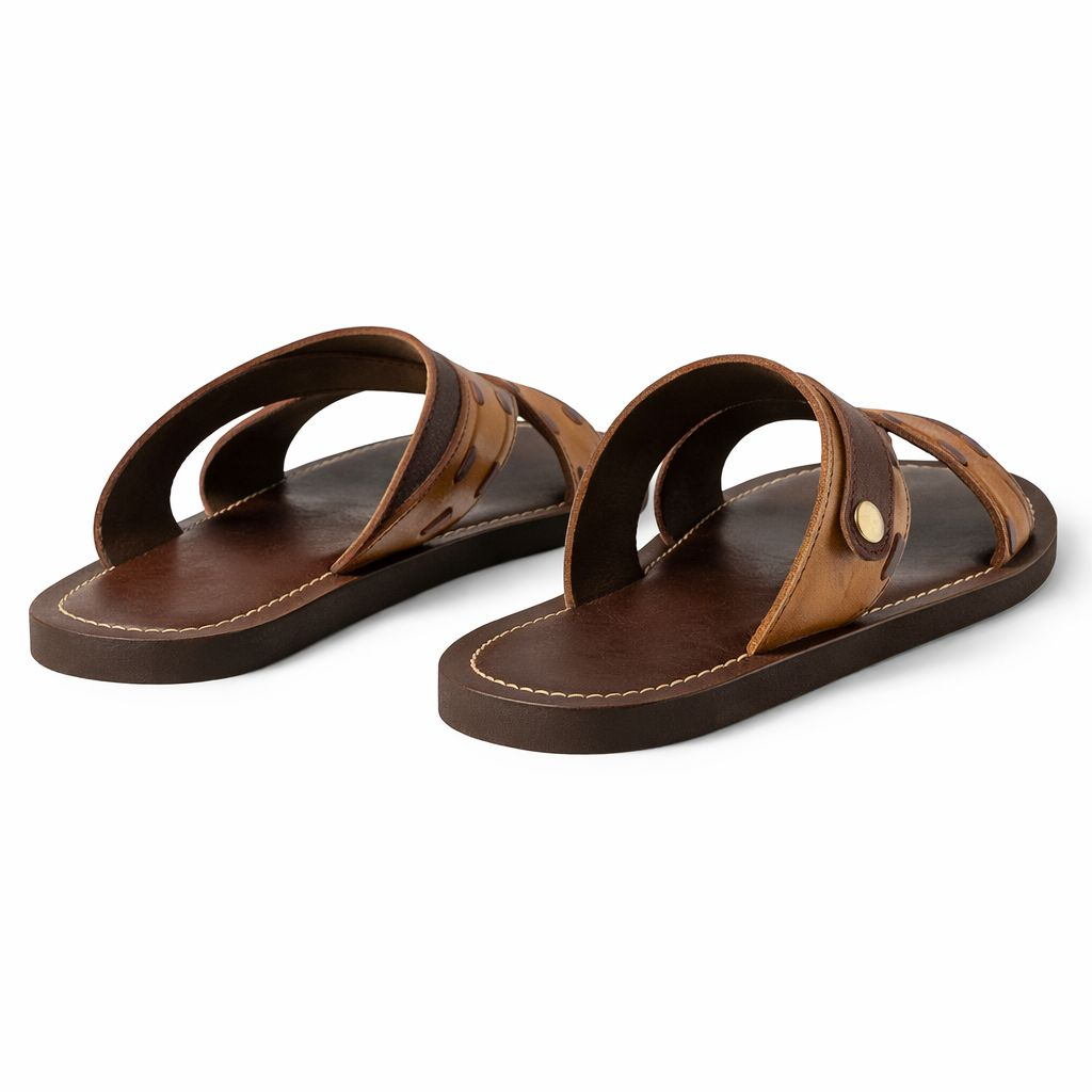 Kids Brown Cross Strap Slip On Sandal