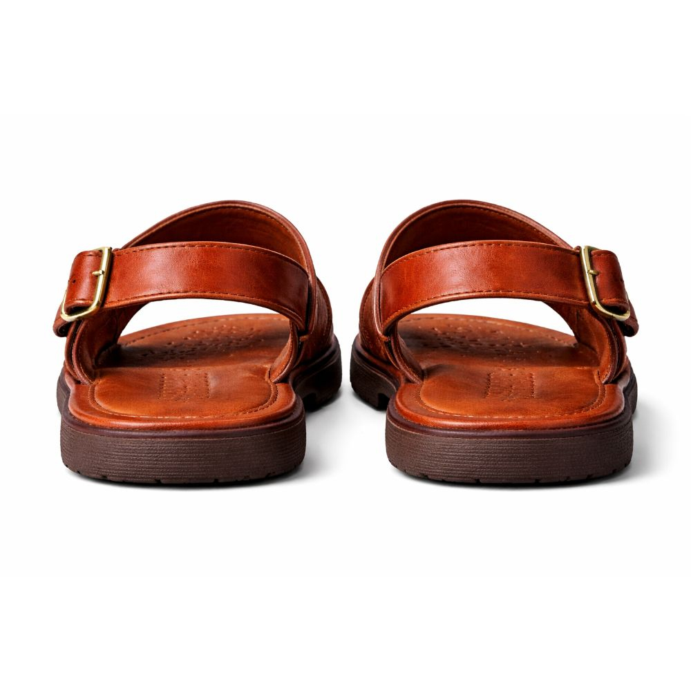 Kids Brown Dual Strap Slip On Sandal