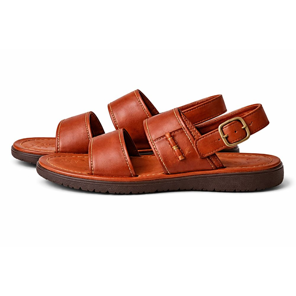 Kids Brown Dual Strap Slip On Sandal