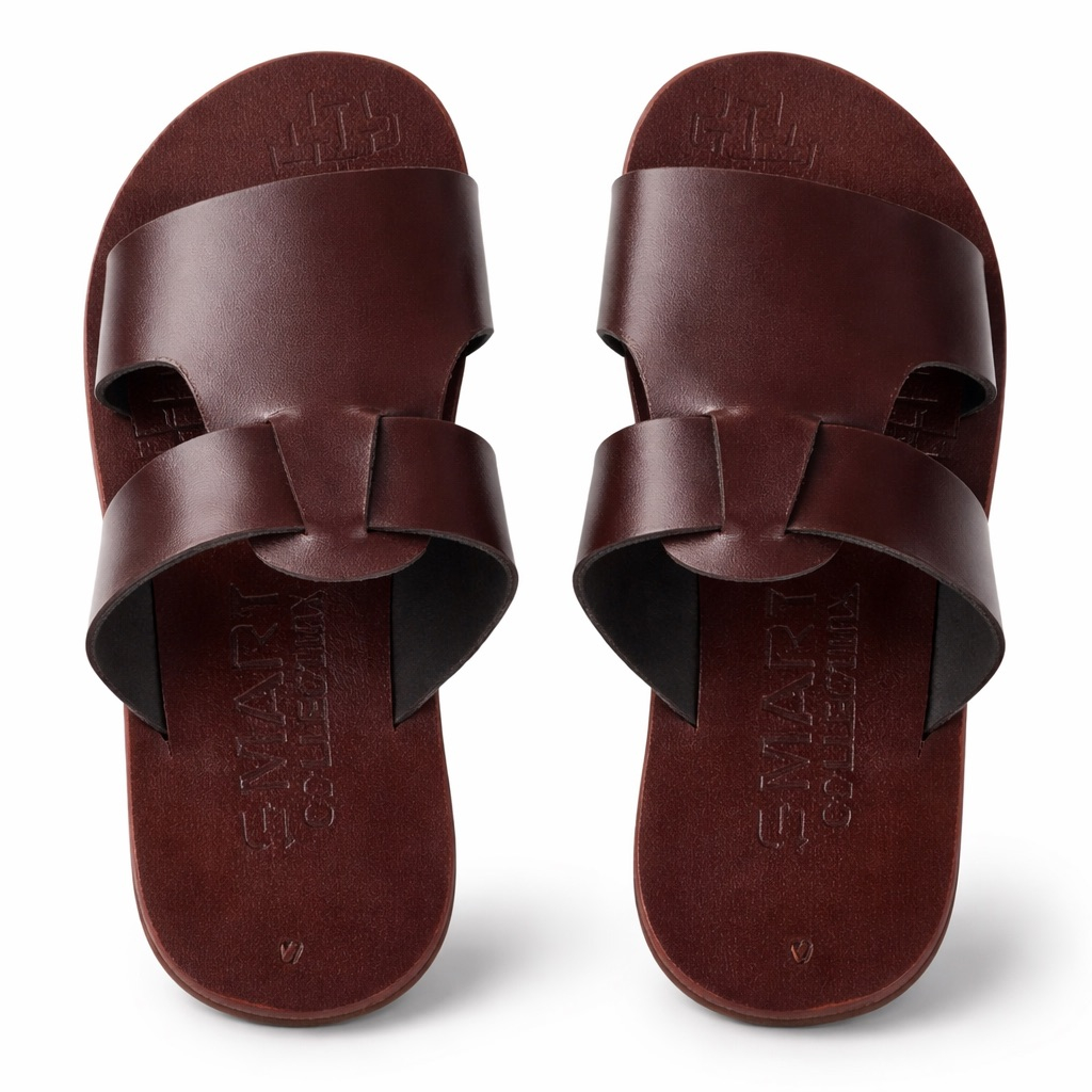 Mens Dark Brown Wide Strap Leather Slide Sandal       Minimalist Cross Design