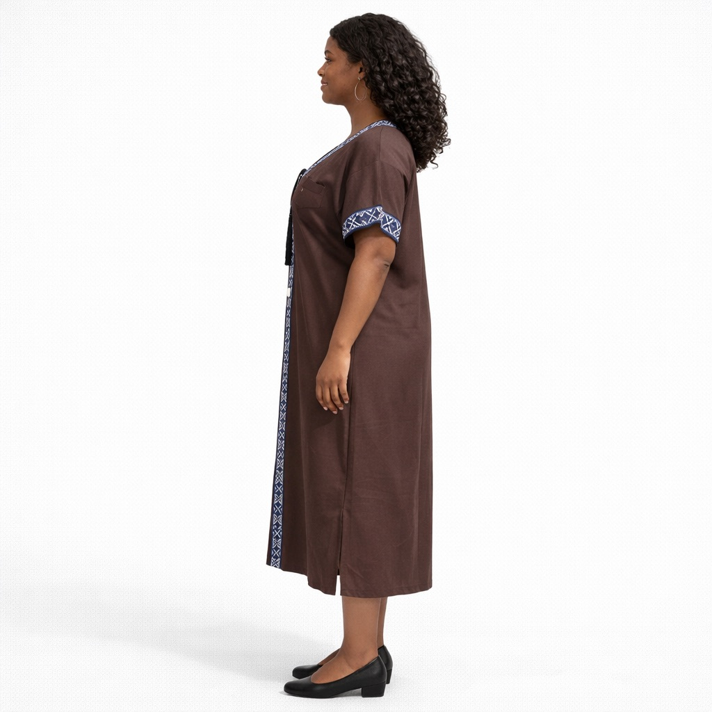 Womens Chocolate Brown Embellished Kaftan Dress