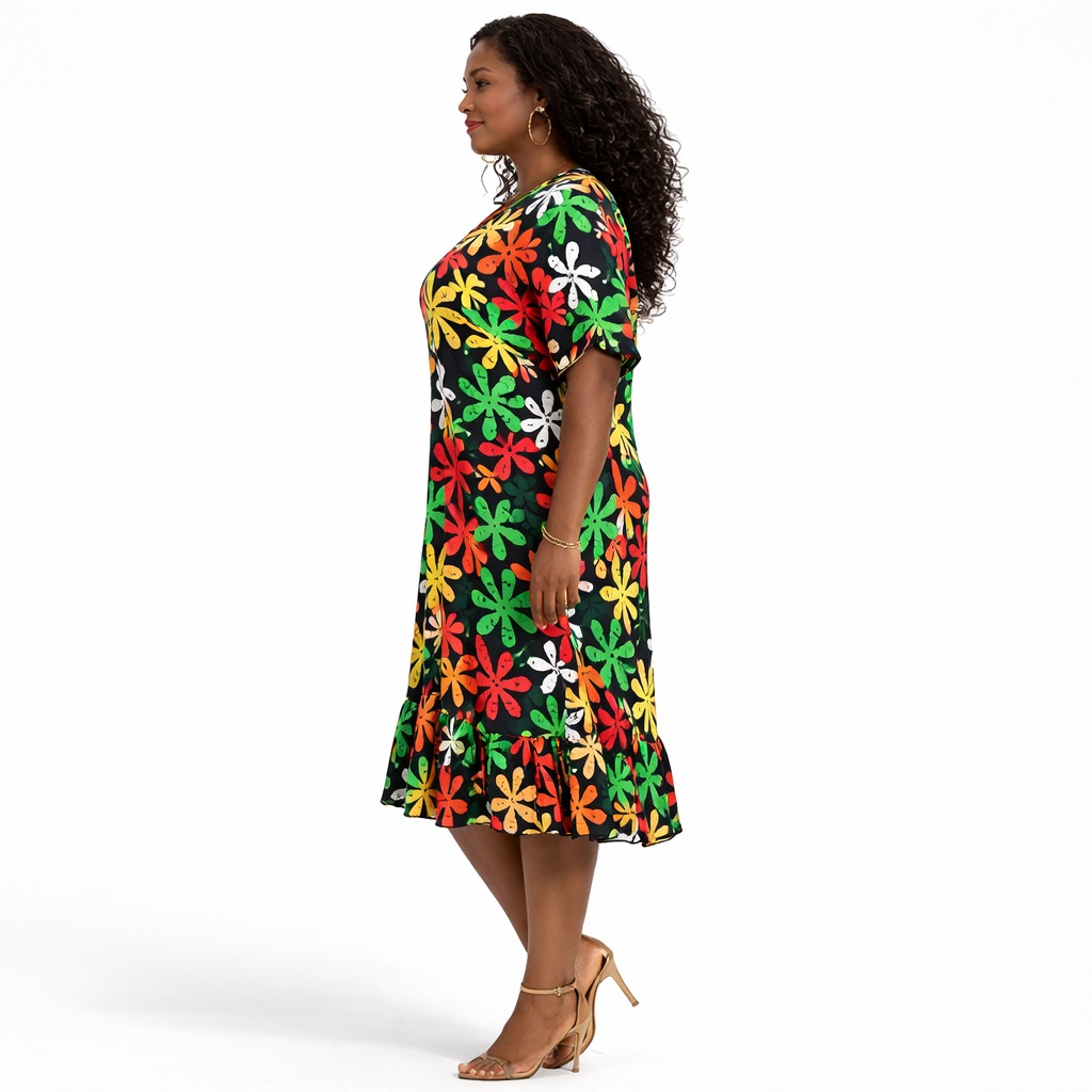 Vibrant Bloom Button Front Midi Dress
