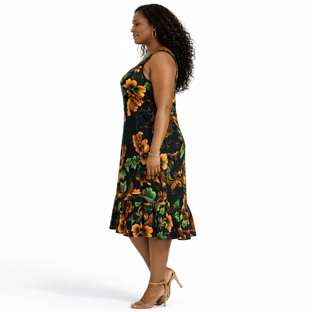 Midnight Garden Sleeveless Midi Dress