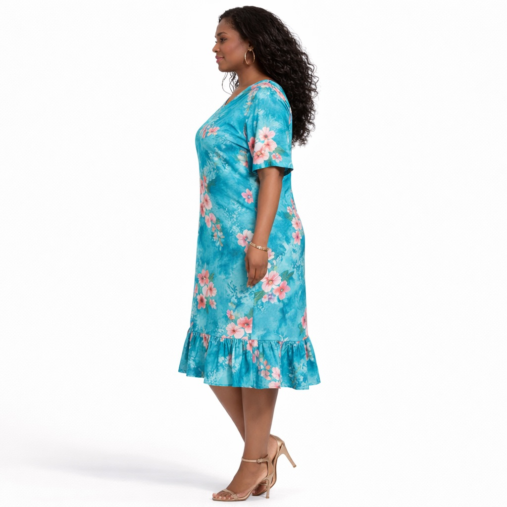 Aqua Blossom Button Front Midi Dress