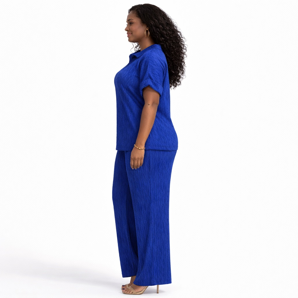 Royal Blue Pleated Two Piece Set