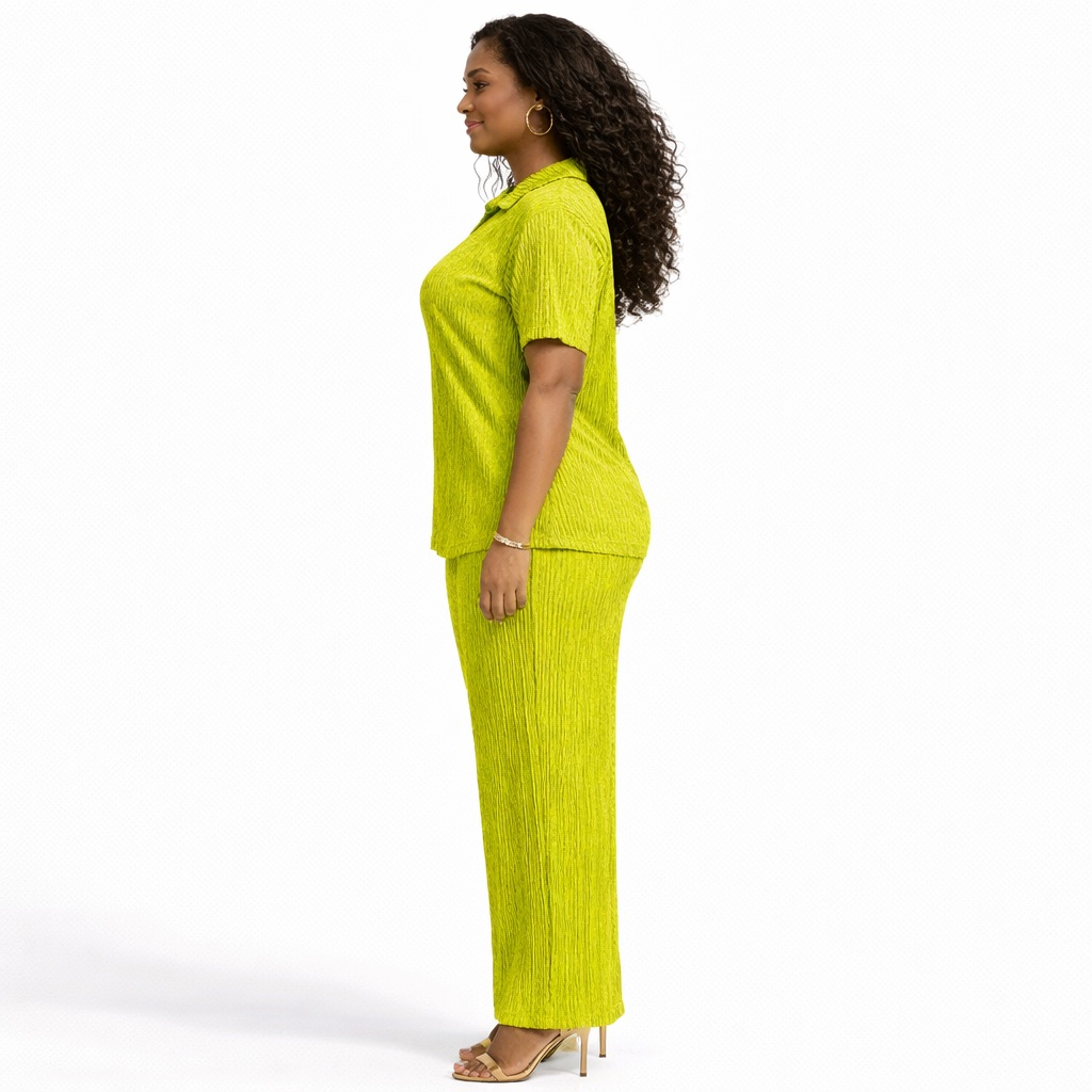 Lime Green Textured Two Piece Casual Set