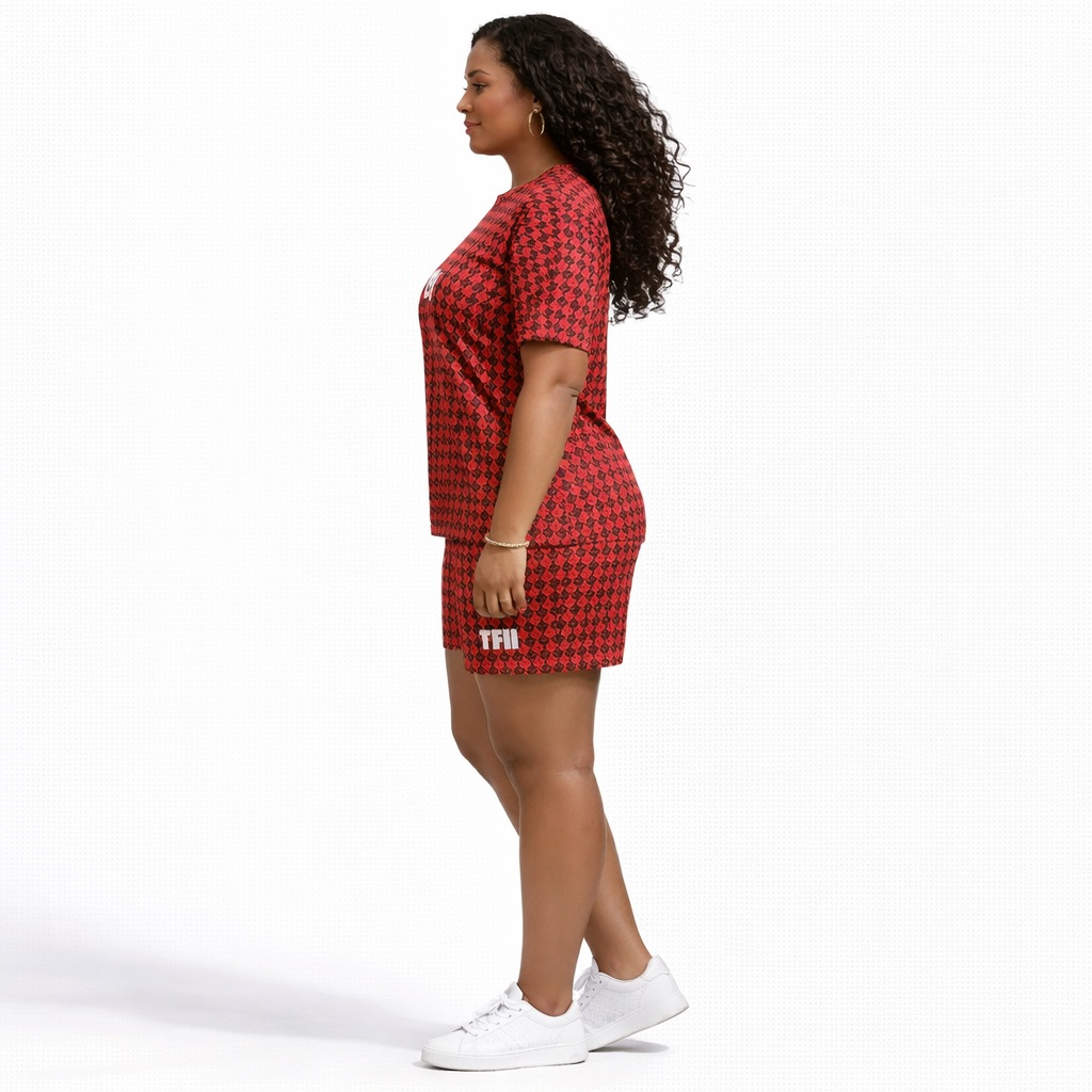 Red Houndstooth Two Piece Shorts Set