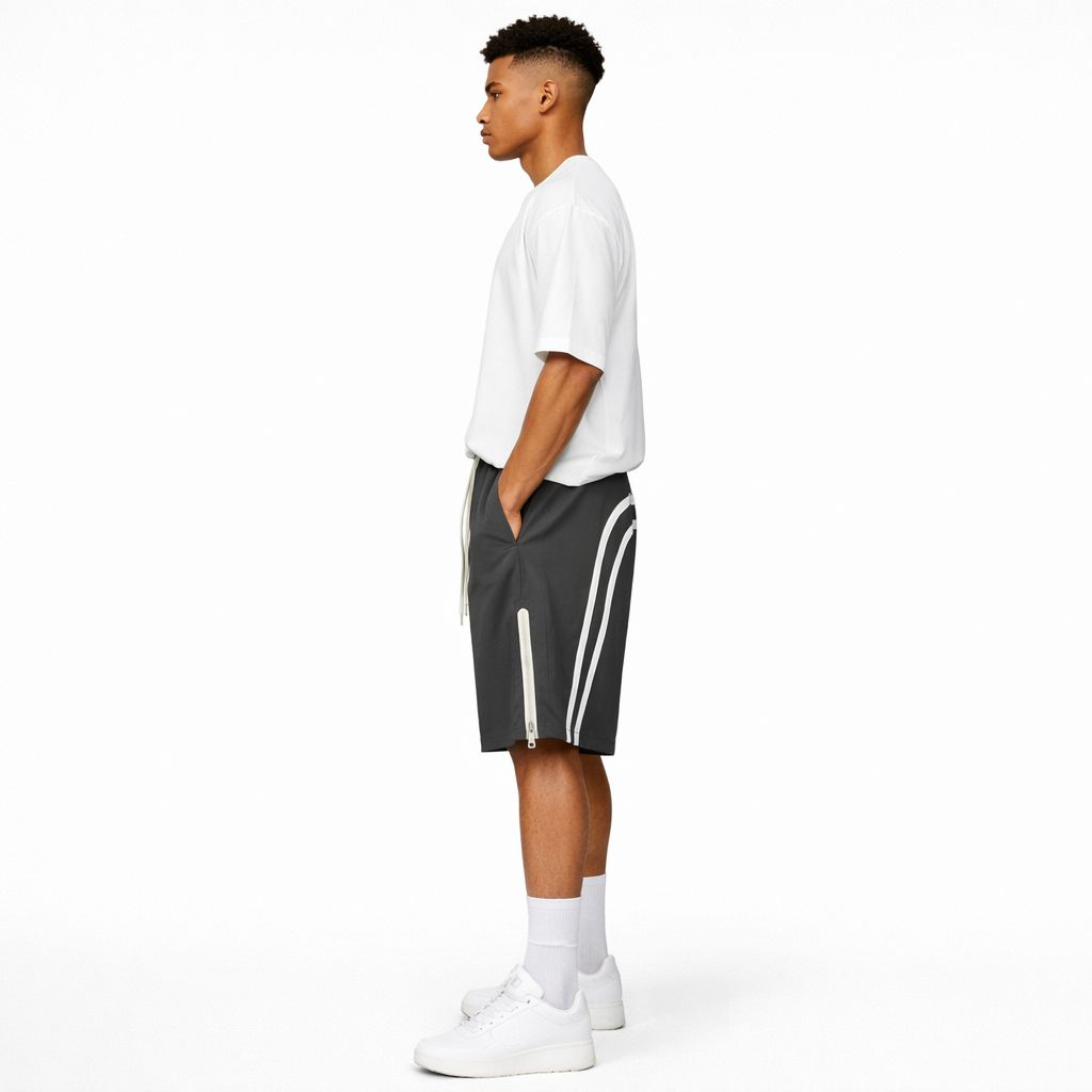 Mens Athletic Drawstring Shorts with Reflective Stripe Design