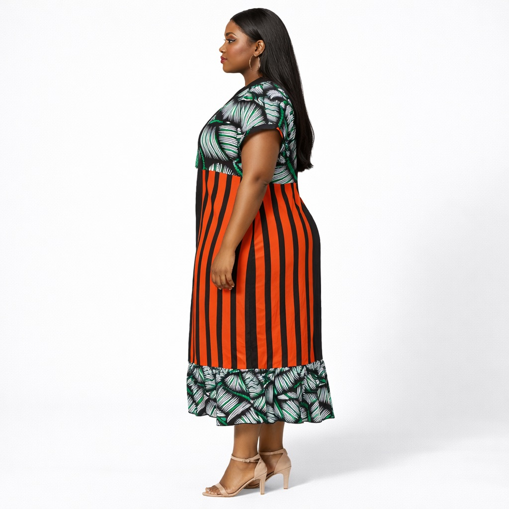 Fusion Print Tassel Midi Dress