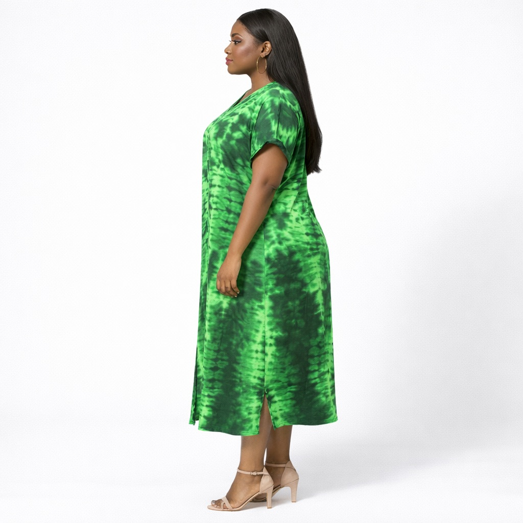 Womens Green Tie Dye Kaftan Maxi Dress