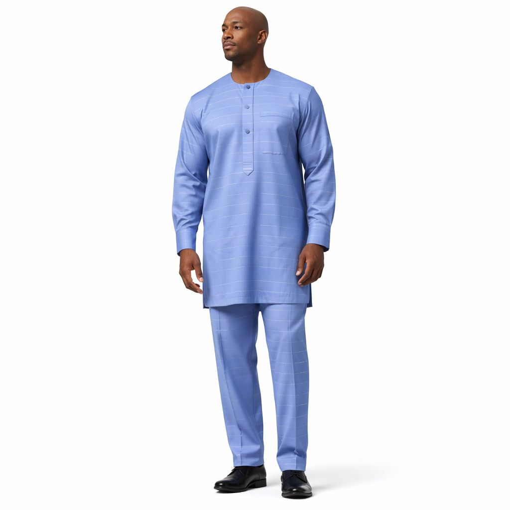 Light Blue Pinstripe Suiting Fabric