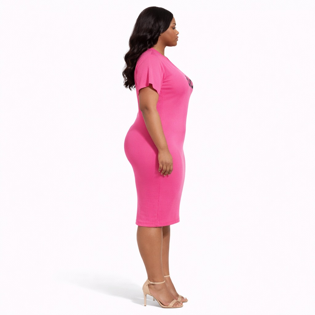 Womens Pink Ribbed Bodycon Mini Dress with Logo Print