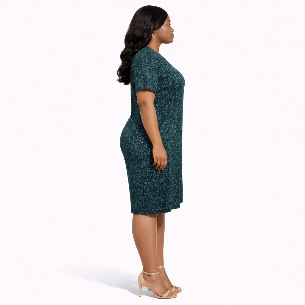 Womens Dark Green Polka Dot Kaftan Mini Dress