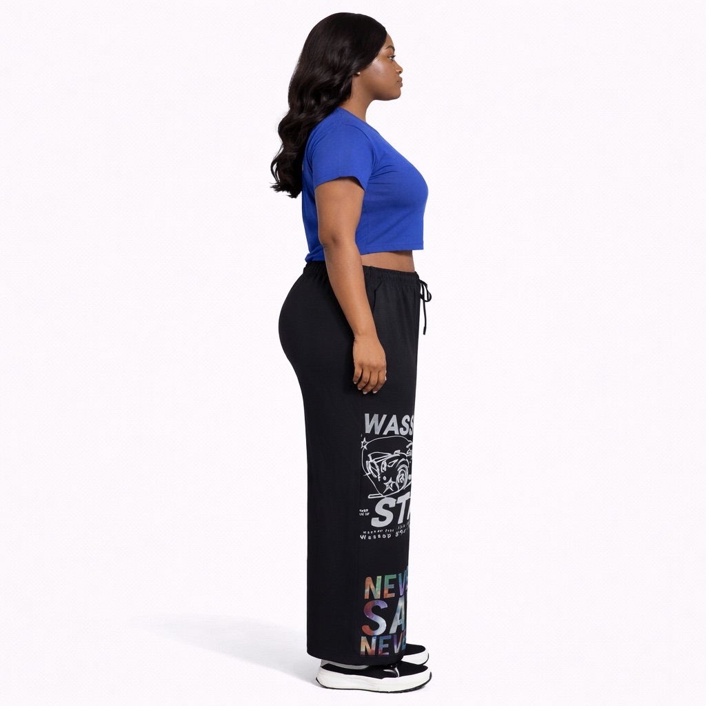 Womens Graphic Crop Top and Wide Leg Printed Pants Two Piece Set