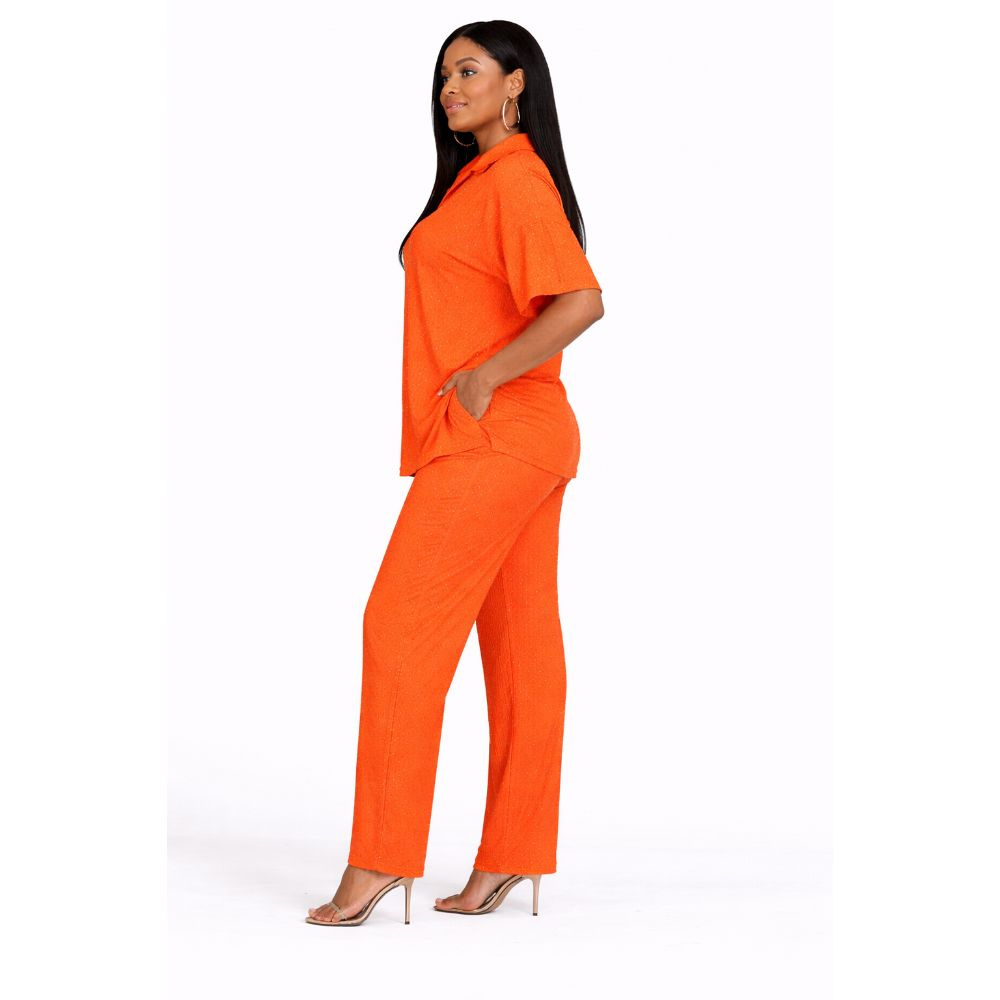 Womens Ribbed Two Piece Lounge Set with Top and Pants
