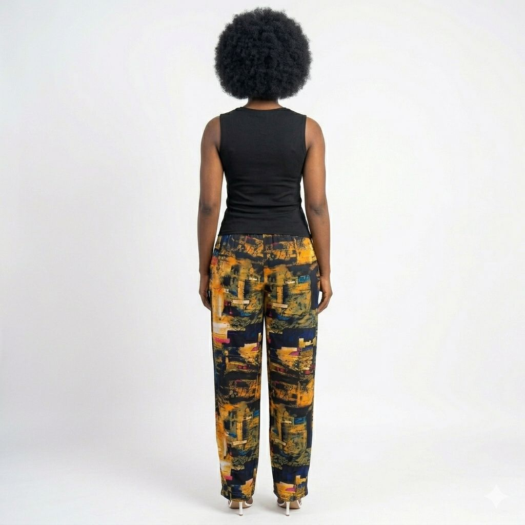 Multicolor Abstract Print Elastic Waist Trousers