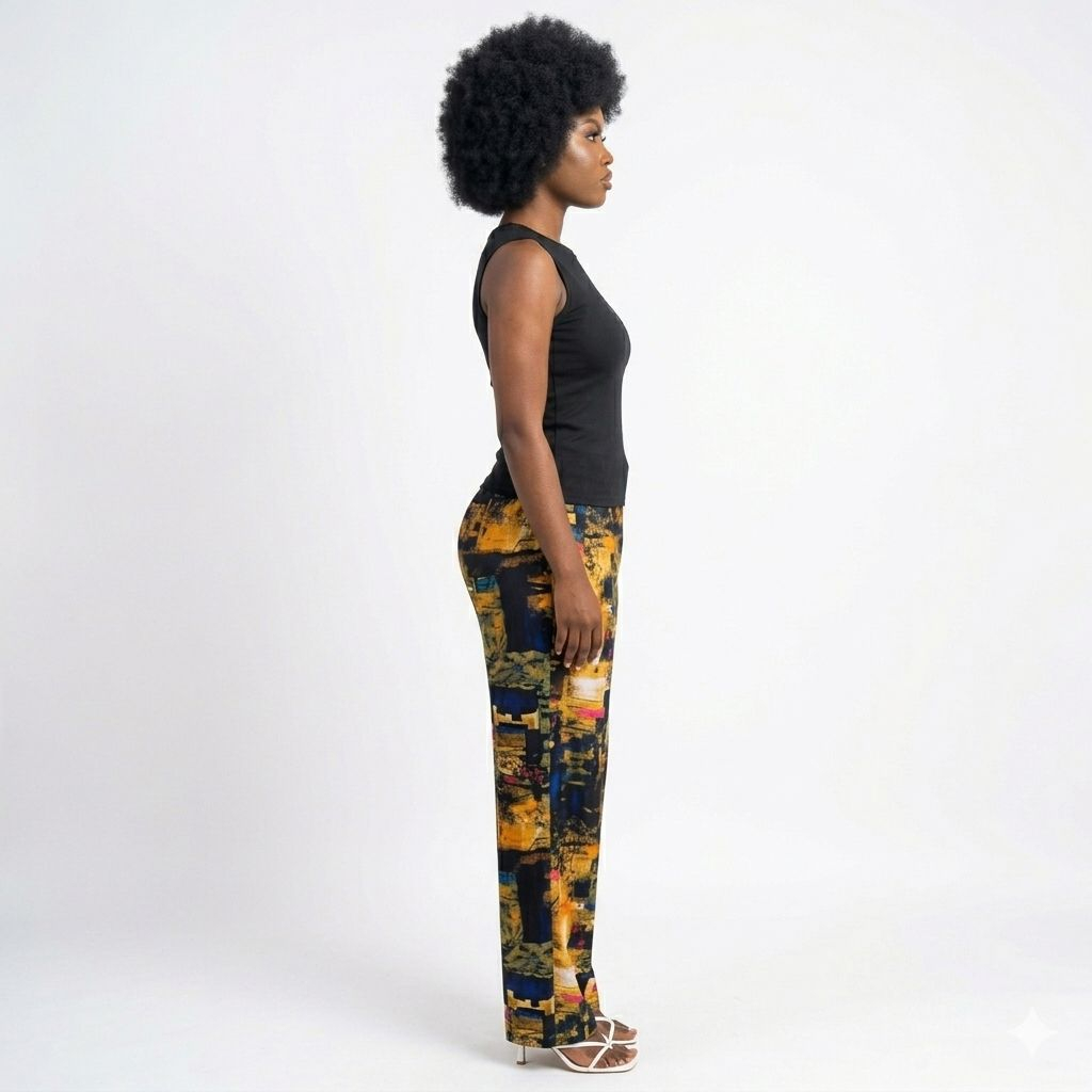 Multicolor Abstract Print Elastic Waist Trousers