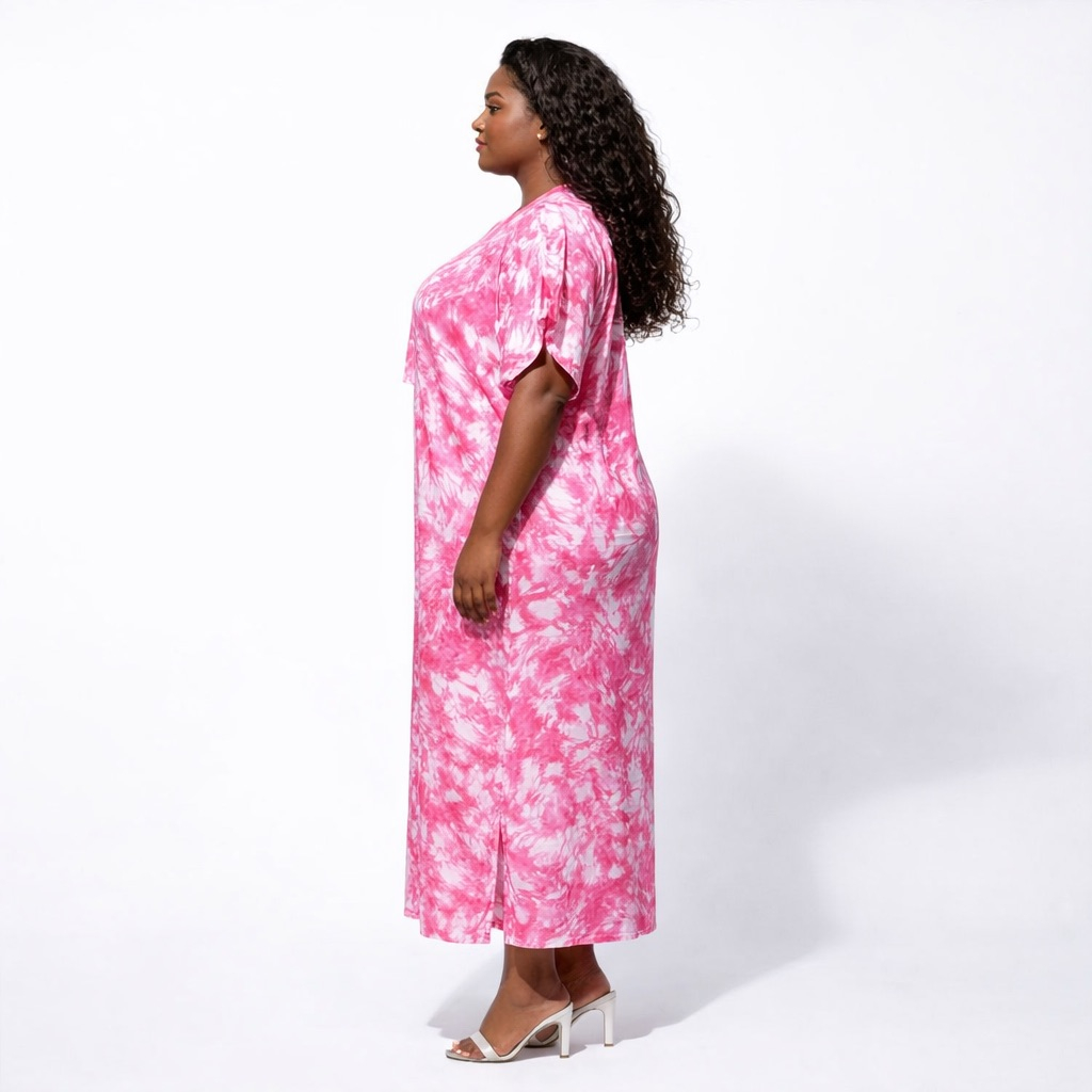 Womens Pink Tie Dye Kaftan Maxi Dress with Tassel Detail